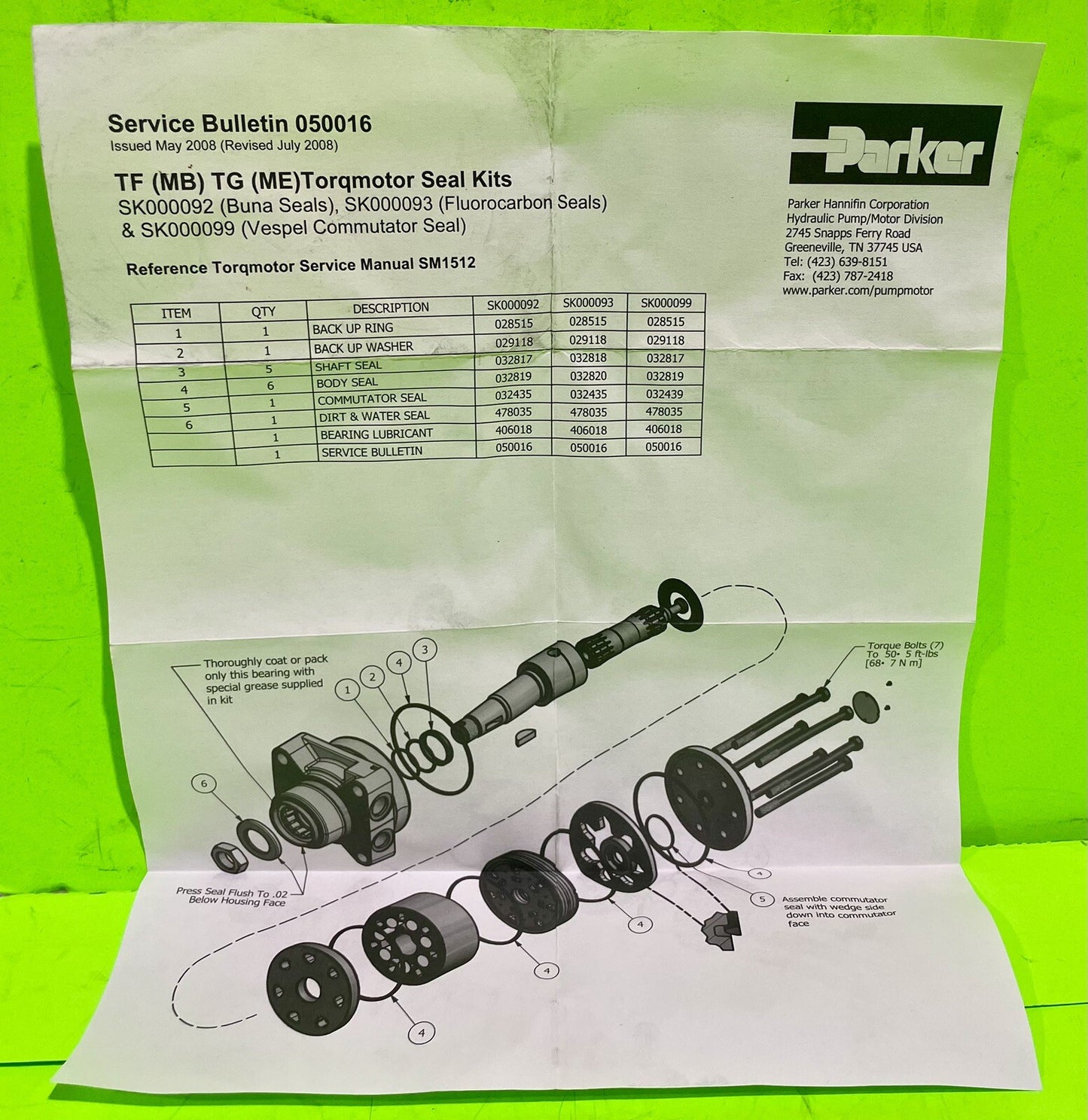 Genuine Parker MB Motor SK000099 Hyd Motor Seal Kit Scag 4825257