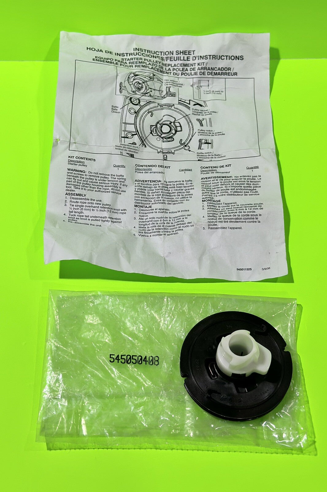 Genuine Husqvarna Poulan 545050408 STARTER PULLEY KIT7