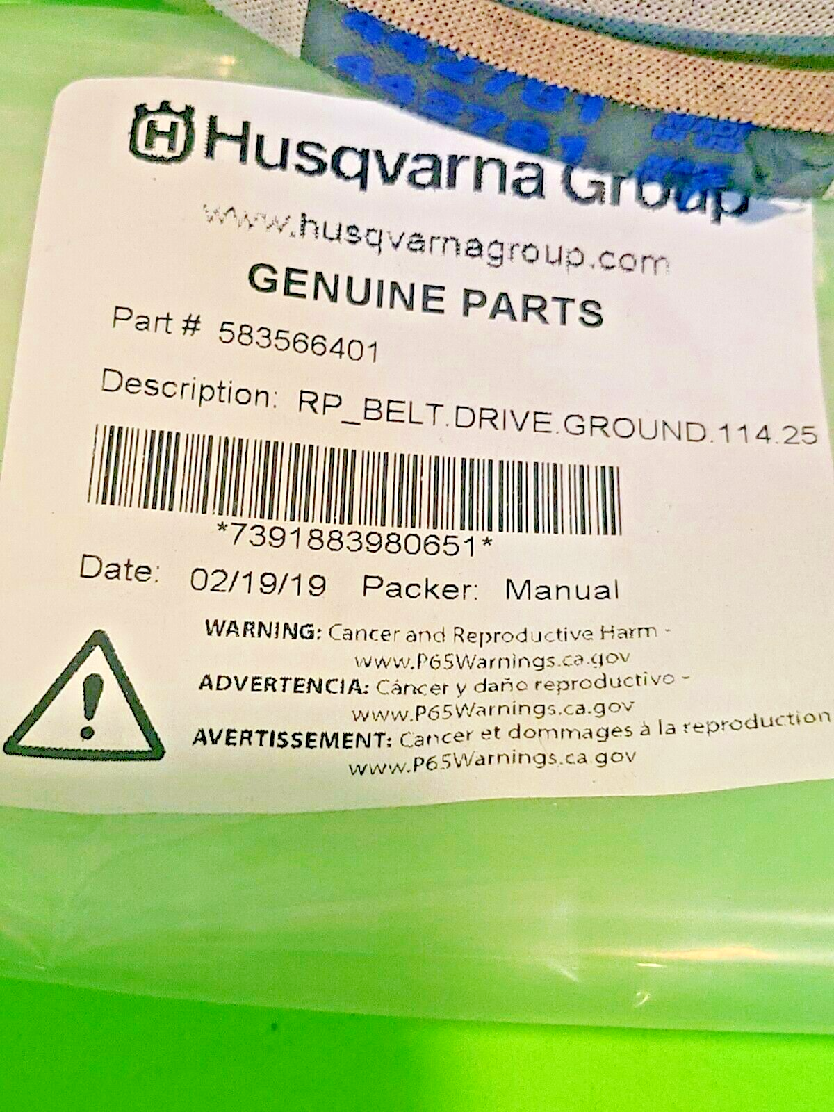 NEW OEM Husqvarna Belt 583566401 for MTD Gold Zero Turn 17AE2ACG004 (2009-2010)6