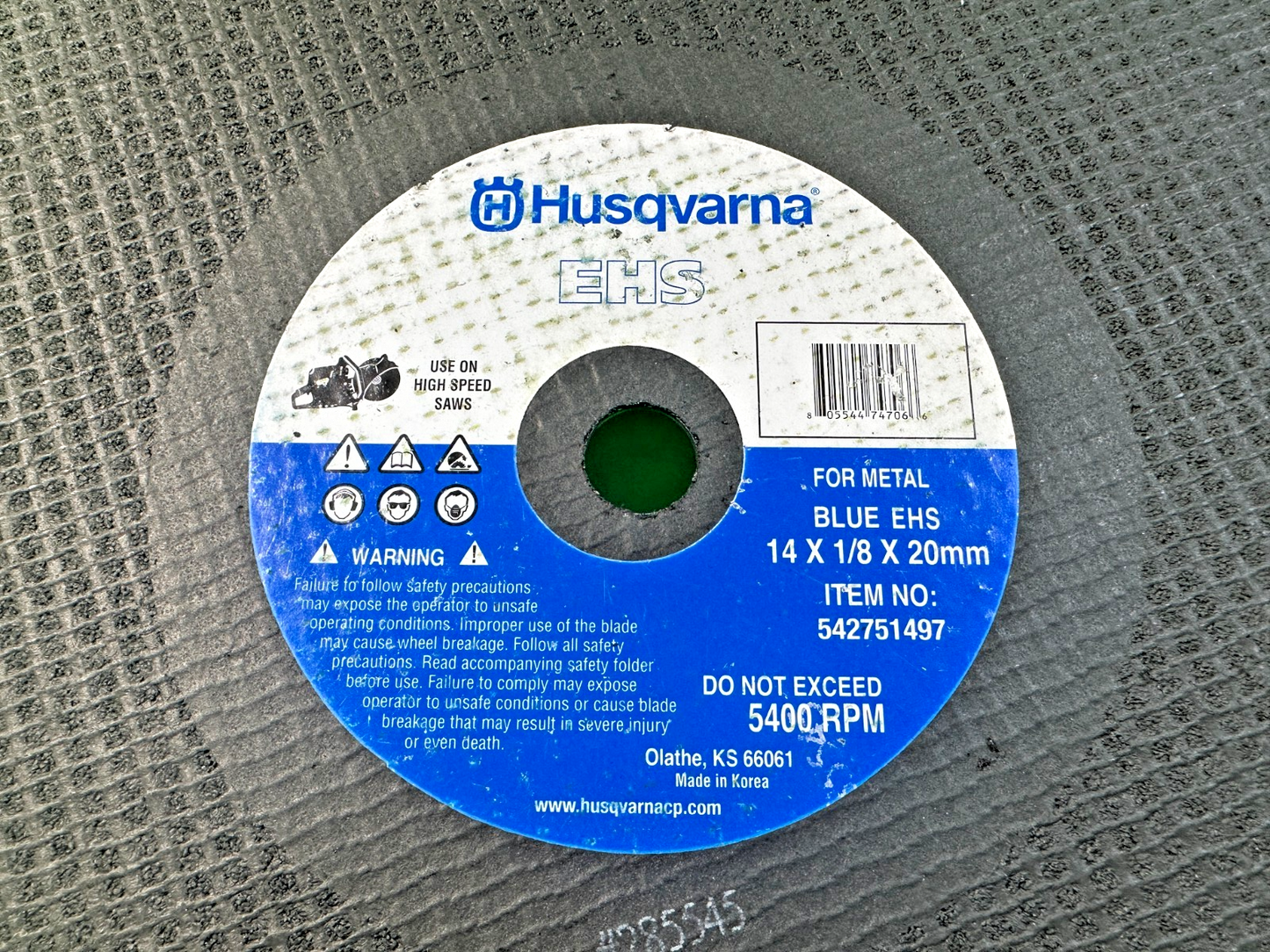 NEW Husqvarna Blue EHS Blade 542751497 14" x 1/8" x 20mm Metal Cutting1