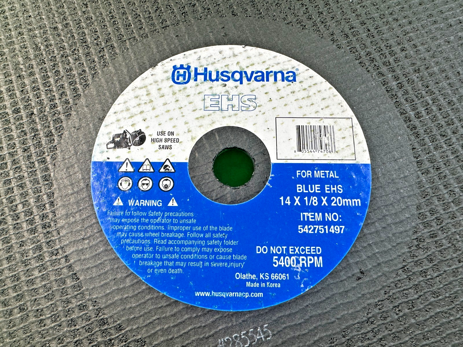 NEW Husqvarna Blue EHS Blade 542751497 14" x 1/8" x 20mm Metal Cutting1