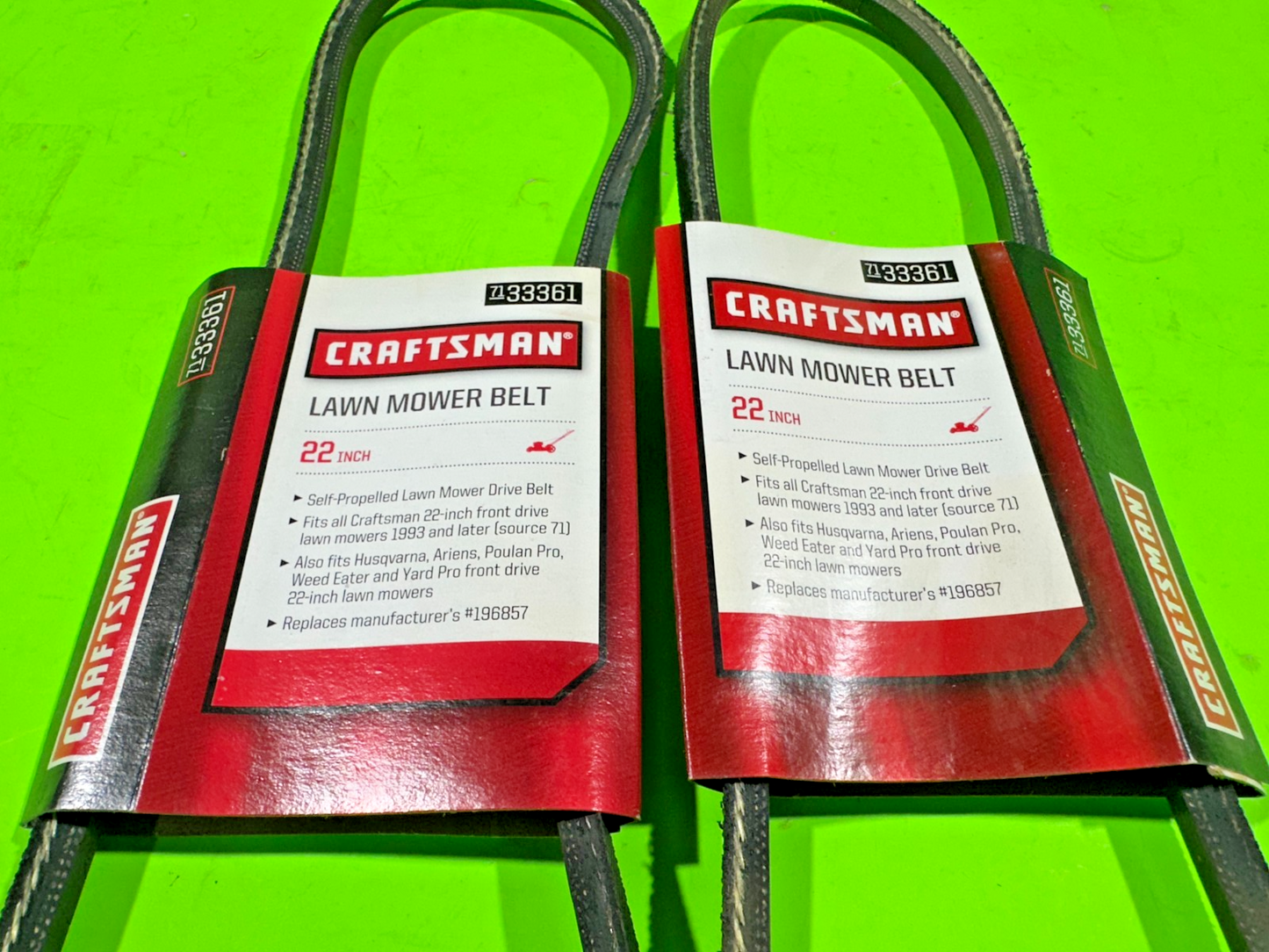 NEW OEM Craftsman 33361 Belt for 22 inch Lawn Mower 2 Pack (532196857, 196857)1