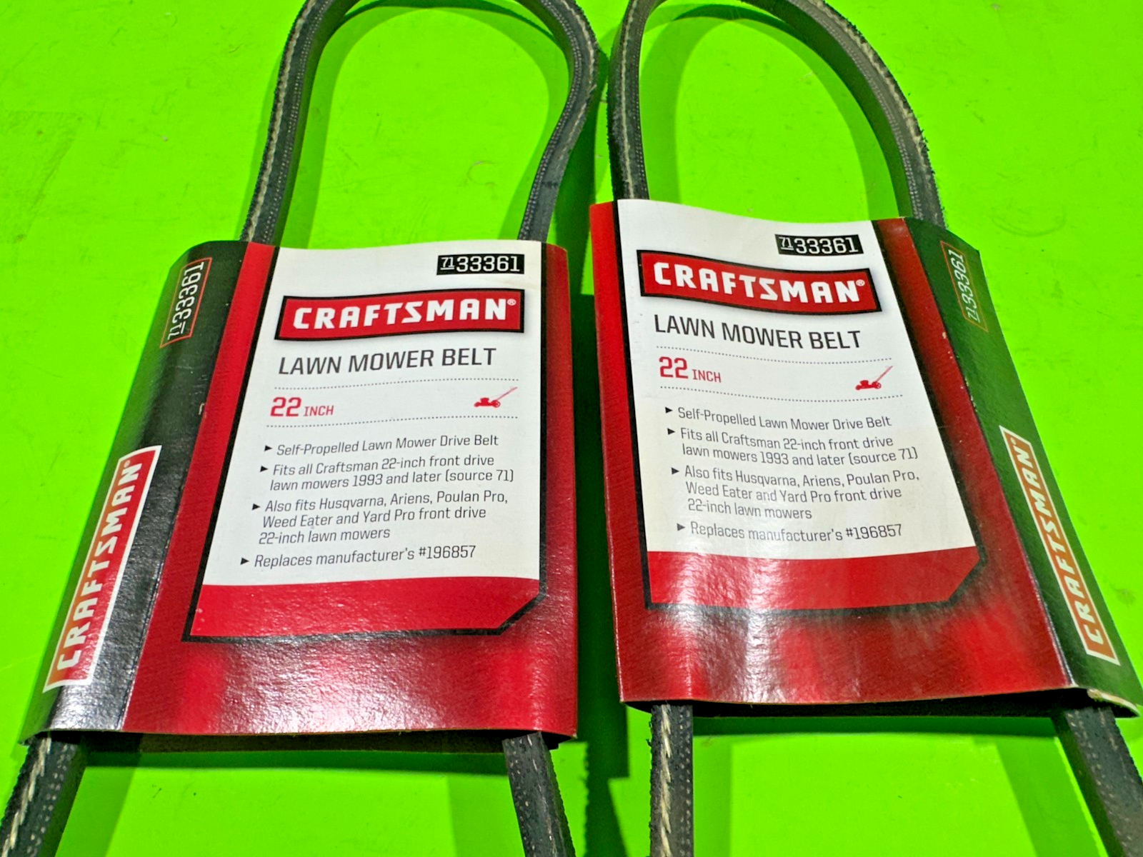 NEW OEM Craftsman 33361 Belt for 22 inch Lawn Mower 2 Pack (532196857, 196857)1