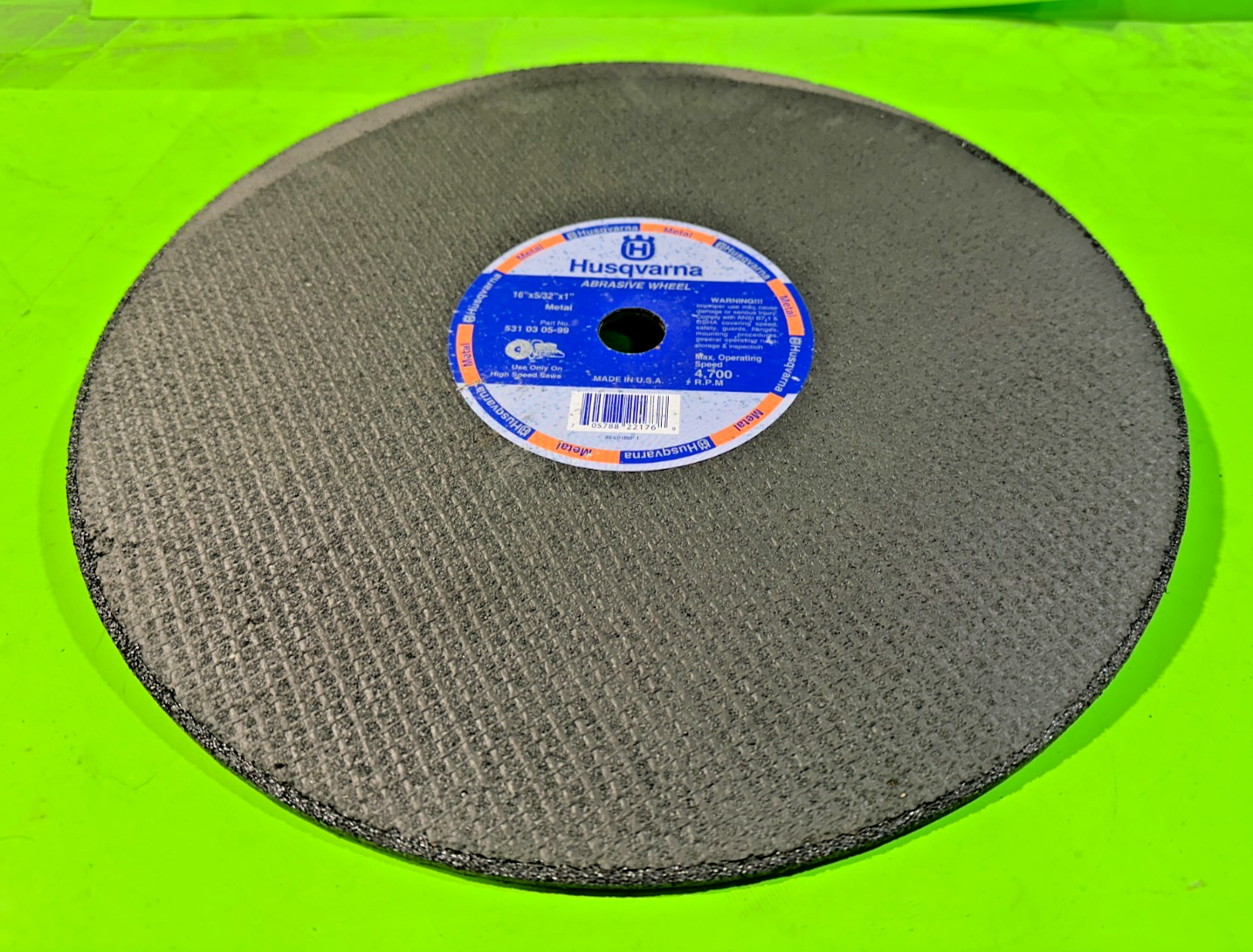 NEW Husqvarna Abrasive Wheel 531030599 16" x 5" x 1" Metal0