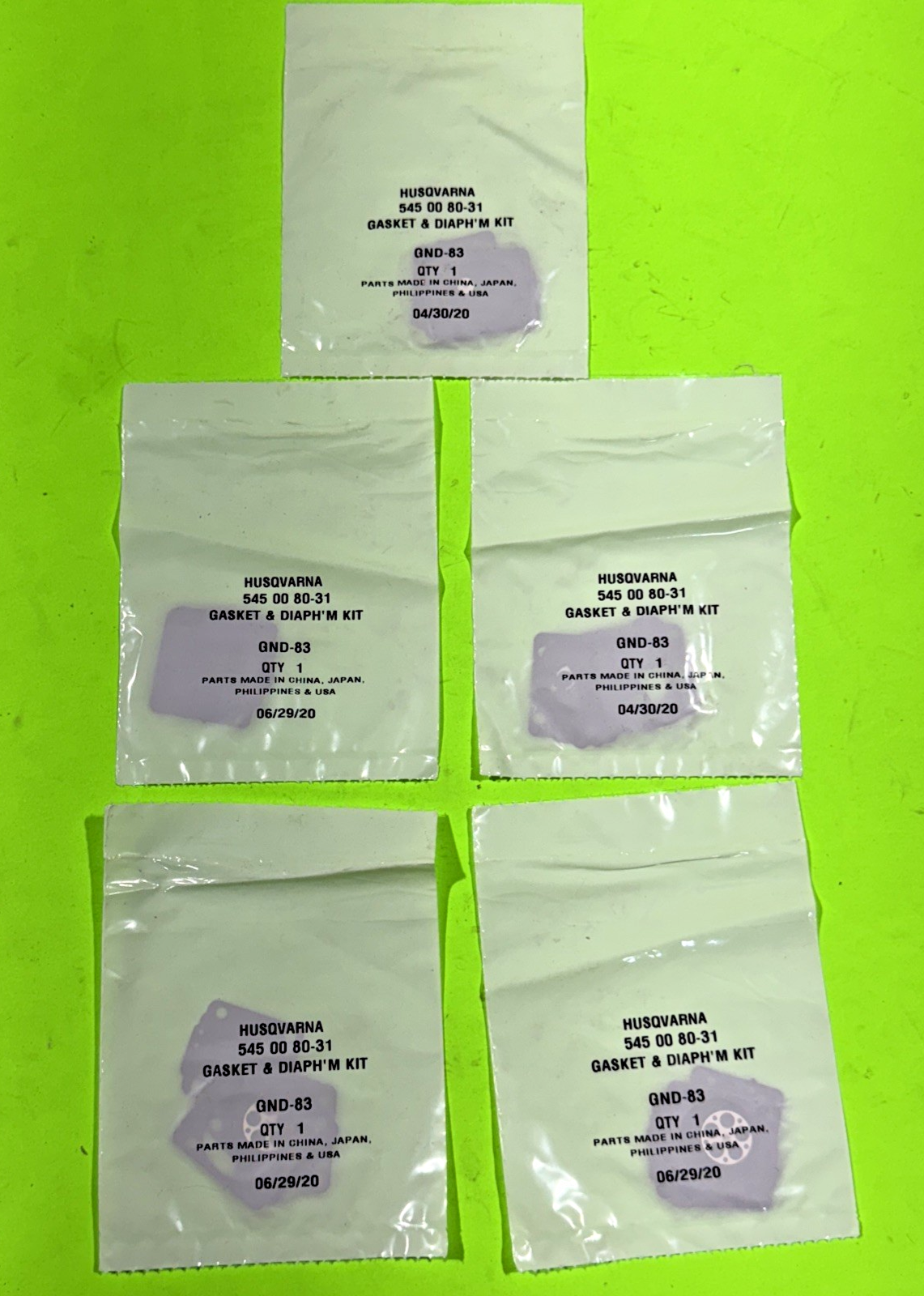 5 Pack OEM Zama GND-83 Husqvarna 545008031 Carburetor Gasket Kit 235E 236E 240E0