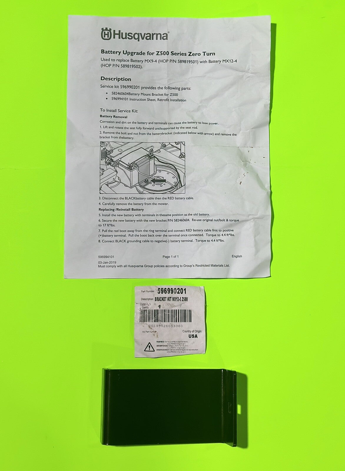Genuine Husqvarna Battery Mount Bracket for Z500, Holds Battery MX12-4 5969902010