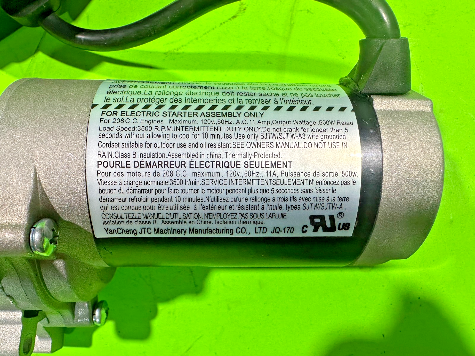 NEW JQ170-1 Electric Starter Motor Compatible With Champion Snowblower 254CC2