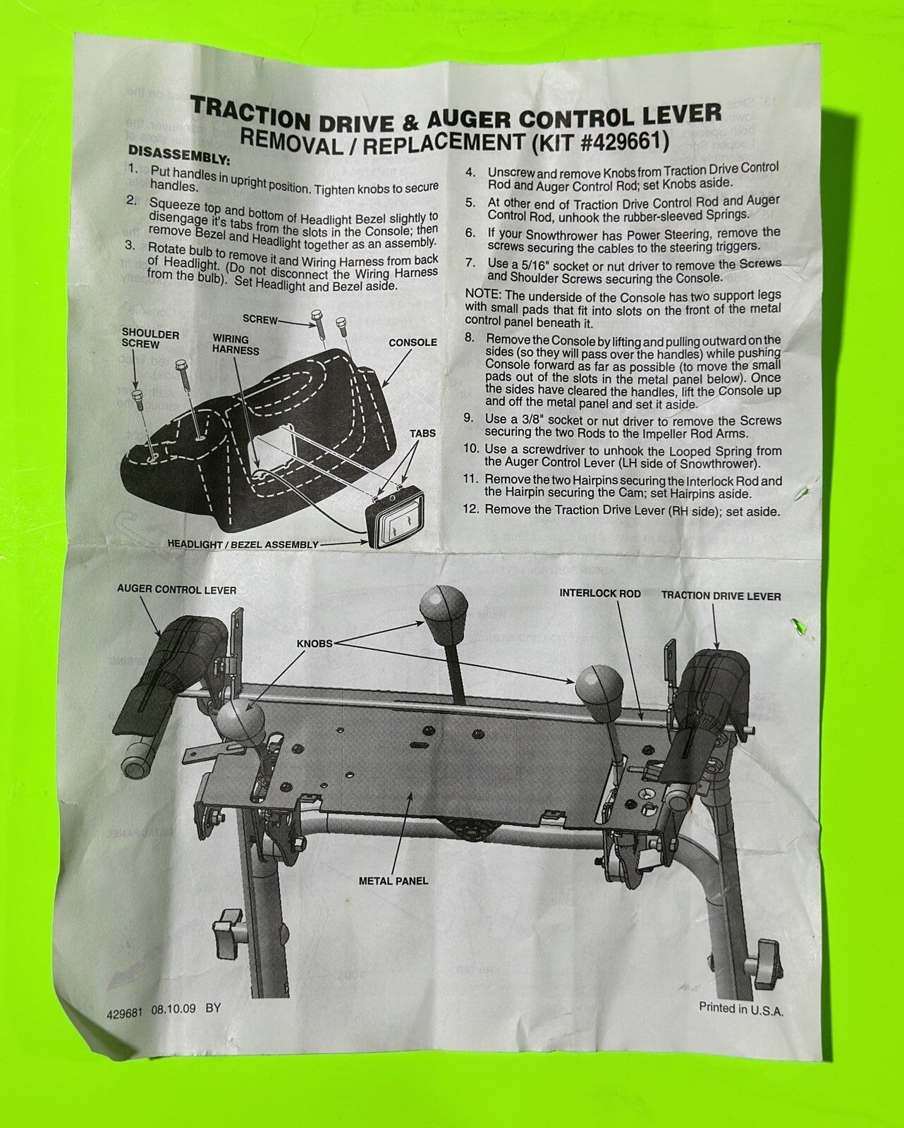 OEM Husqvarna 532429871 Traction Drive & Auger Control Lever Kit for Snowthrower10