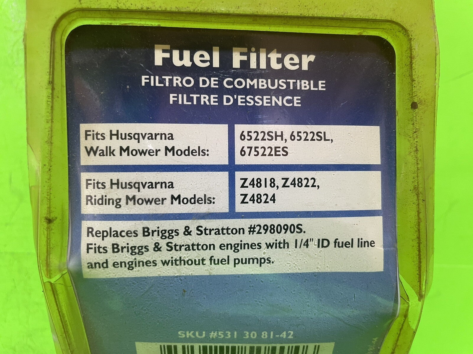 3 Pack of Genuine Husqvarna 531308142, 298090S Fuel Filters3