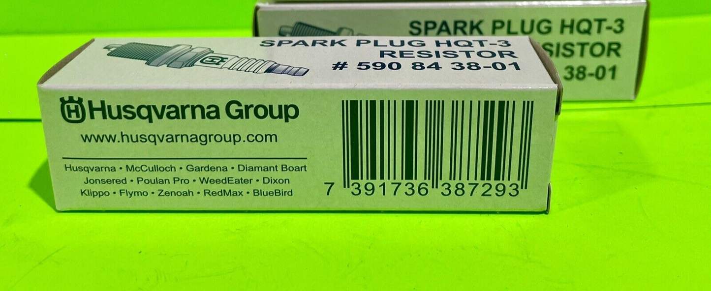 Genuine Husqvarna Spark Plug HQT-3 Resistor 590843801 OEM fits RZ7C CMR6H 2 Pack0