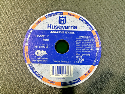 NEW Husqvarna Abrasive Wheel 531030599 16" x 5" x 1" Metal3