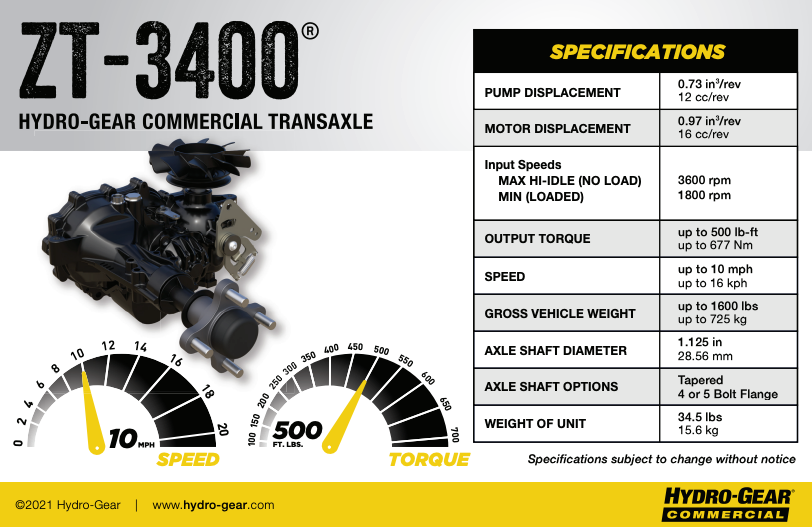 HYDRO GEAR ZU-GPEE-SNLB-21XX - HYDROSTATIC TRANSMISSION ZT-34004