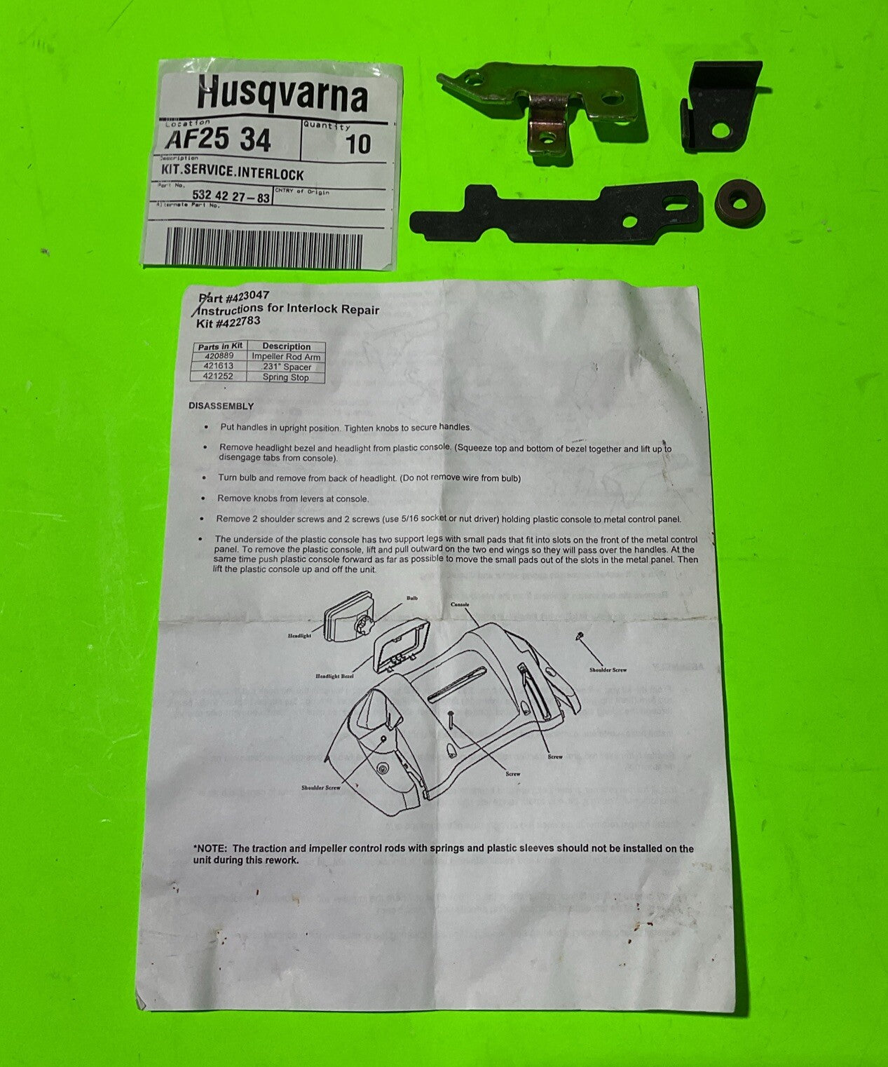 Genuine OEM Husqvarna 532422783 Service Interlock Kit for ST2106 Snow Blower0