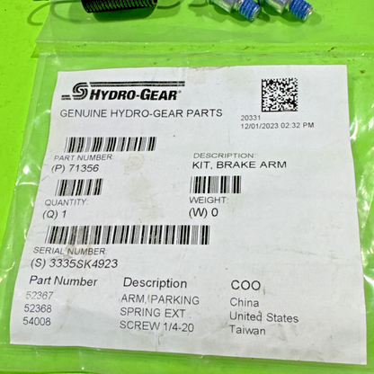NEW GENUINE OEM HYDRO GEAR 71356 PARKING BRAKE ARM KIT RZT ZT EZT TRANSAXLE2