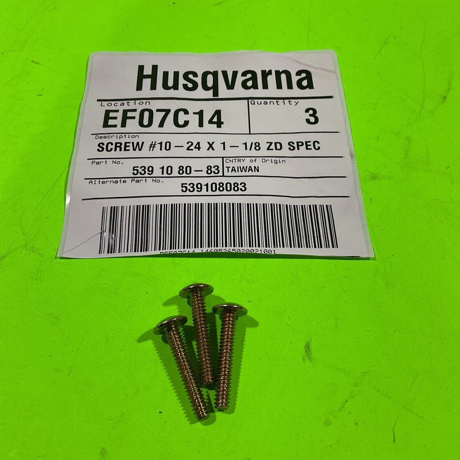3PK Genuine OEM Husqvarna 539108083 Screws #10-24 x 1-1/18 For Grass Catcher0