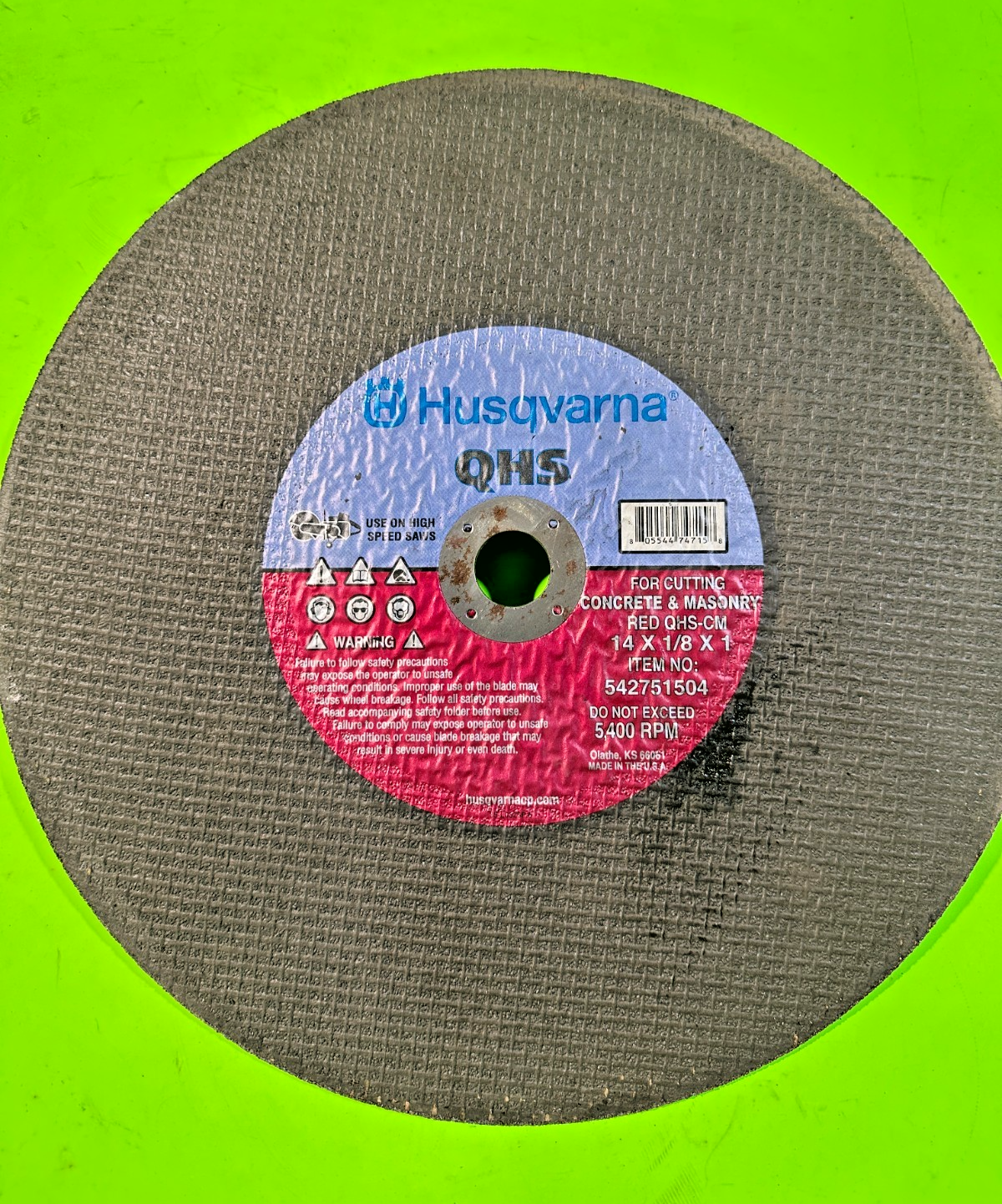 NEW OEM Husqvarna Masonry/Concrete Red QHS-CM Blade 542751504 14" x 1/8" x 1"0