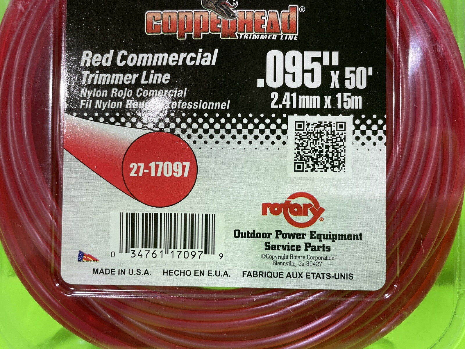 Copperhead 17097 Nylon Red Trimmer Line .095x502