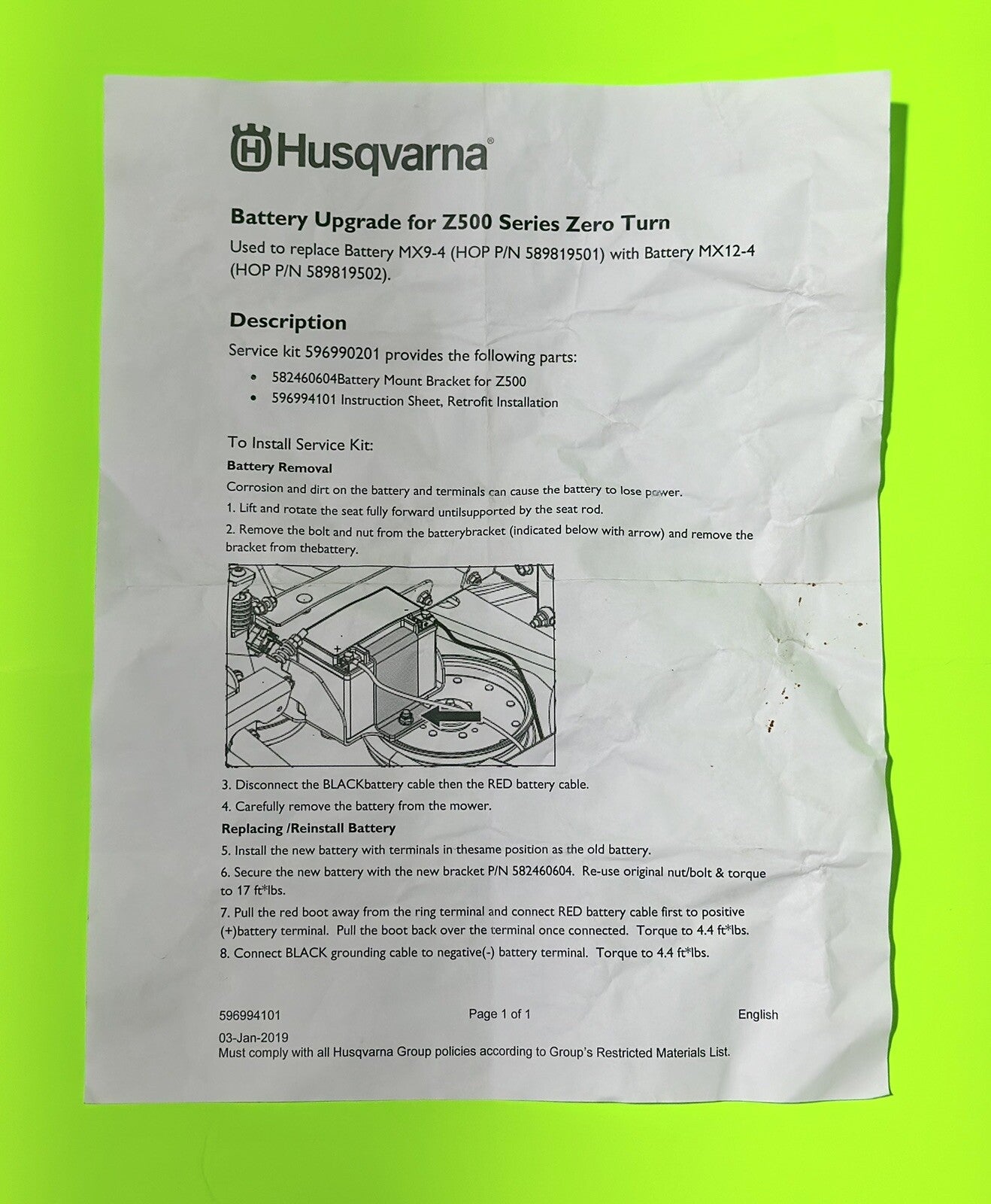 Genuine Husqvarna Battery Mount Bracket for Z500, Holds Battery MX12-4 5969902011