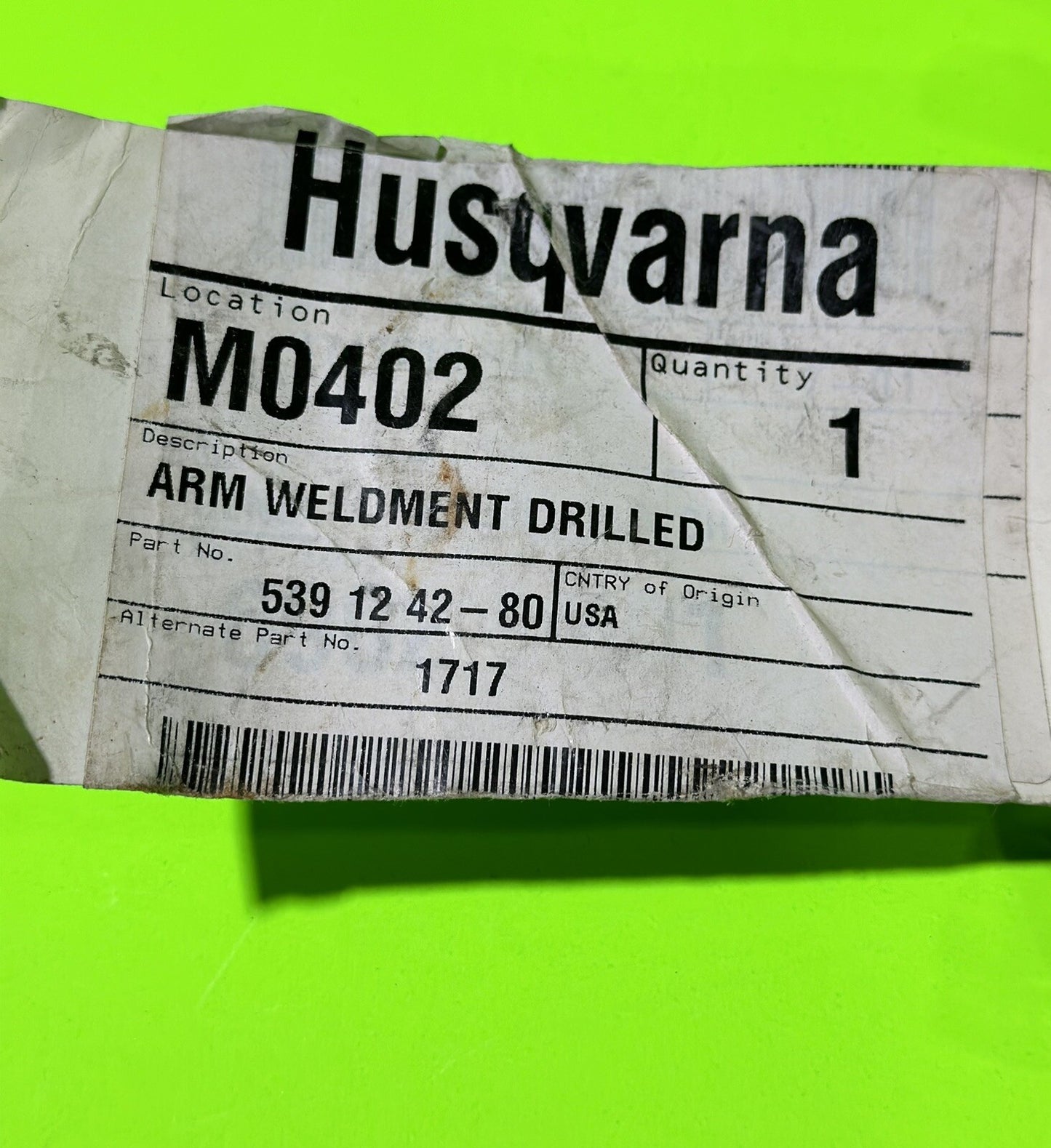 Genuine OEM Husqvarna 539124280 Support Arm Weldment Drilled5
