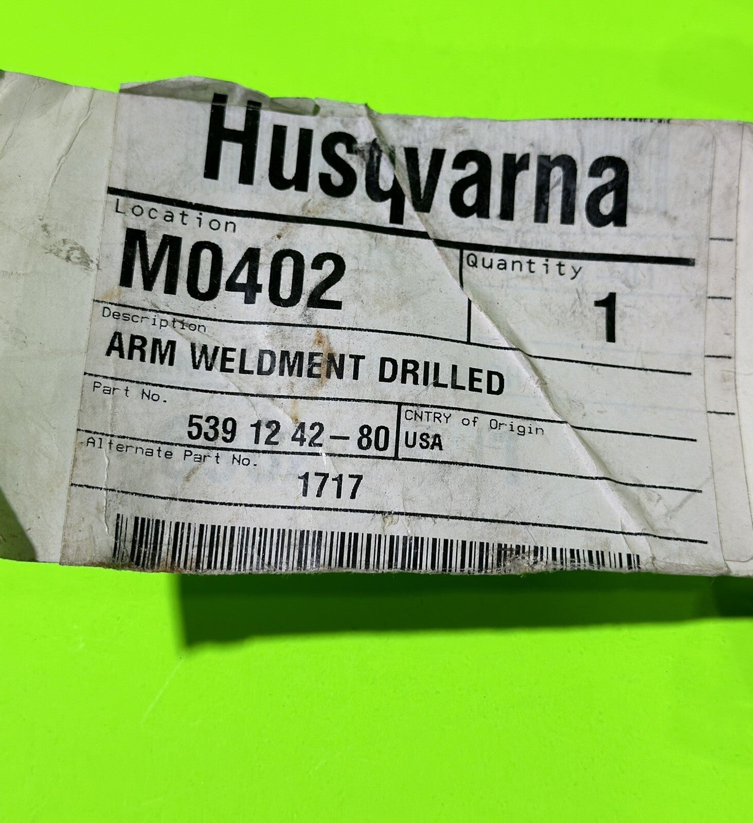 Genuine OEM Husqvarna 539124280 Support Arm Weldment Drilled5